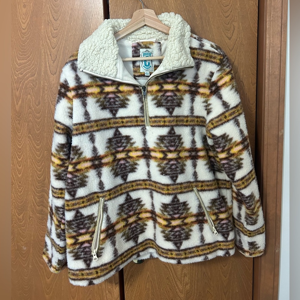 Vintage Fleece Western Tribal Sherpa Quarter Zip Sweatshirt